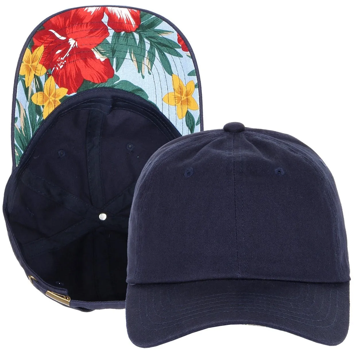 Unstructured Strapback Dad Hat with Floral Print Undervisor