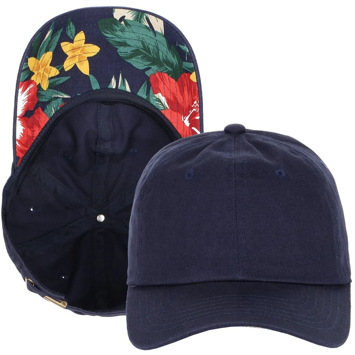 Unstructured Strapback Dad Hat with Floral Print Undervisor