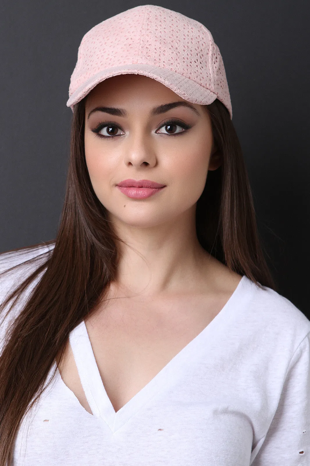 Vegan Suede Floral Cutout Baseball Cap