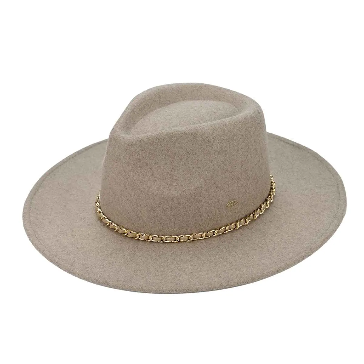 VFE0003 Chain Trim Band Felt Panama Hat