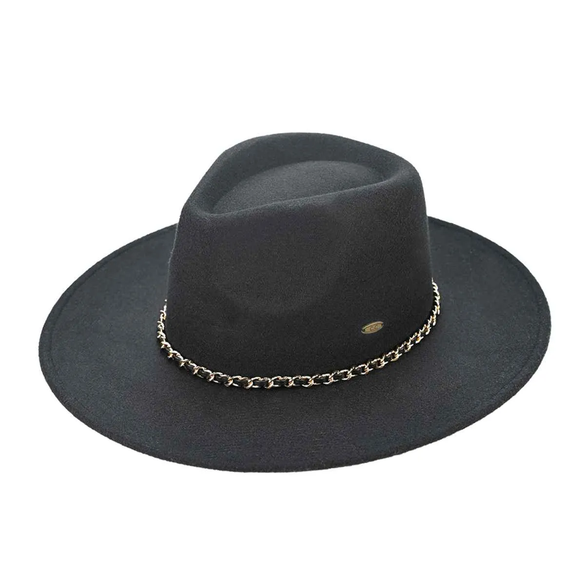 VFE0003 Chain Trim Band Felt Panama Hat