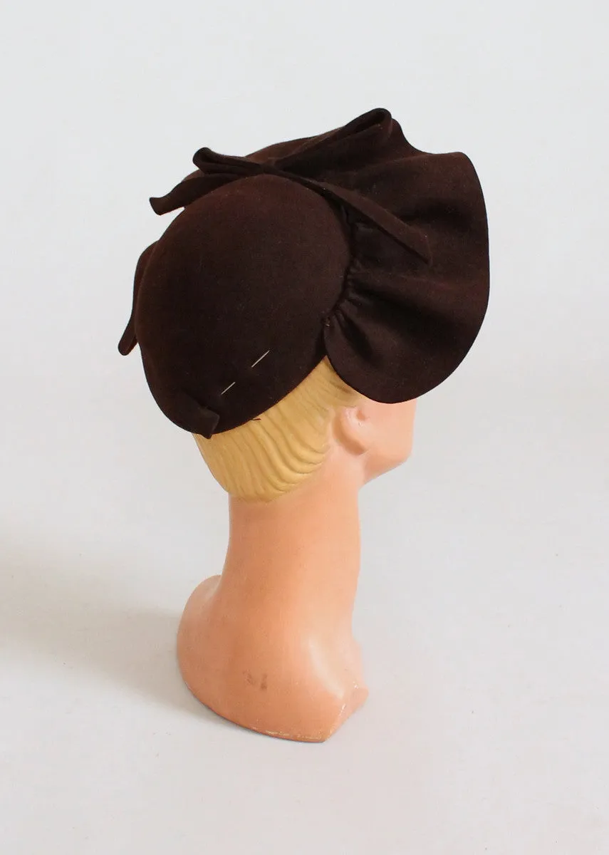 Vintage 1930s Brown Felt Ruffle Crown Hat