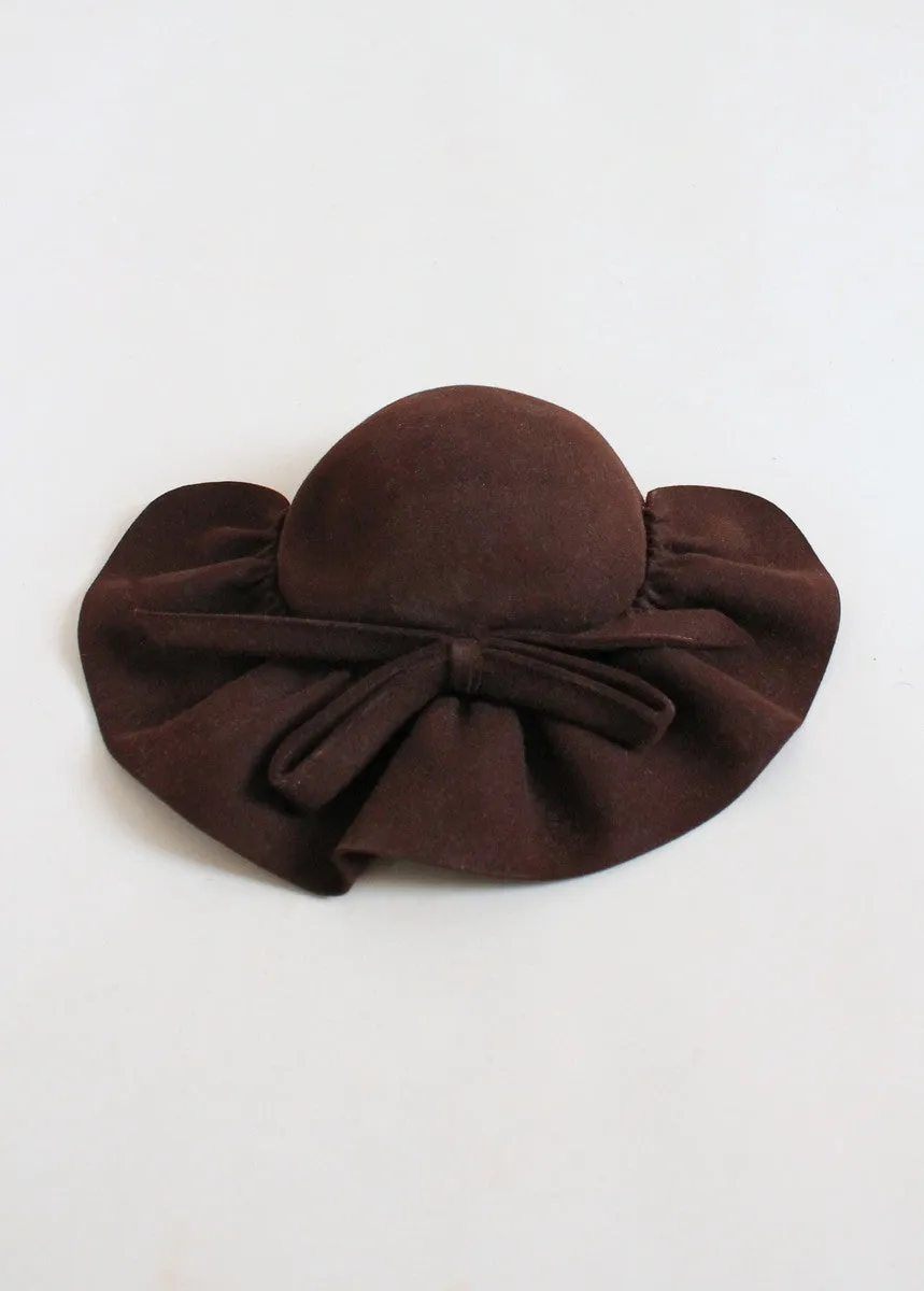 Vintage 1930s Brown Felt Ruffle Crown Hat