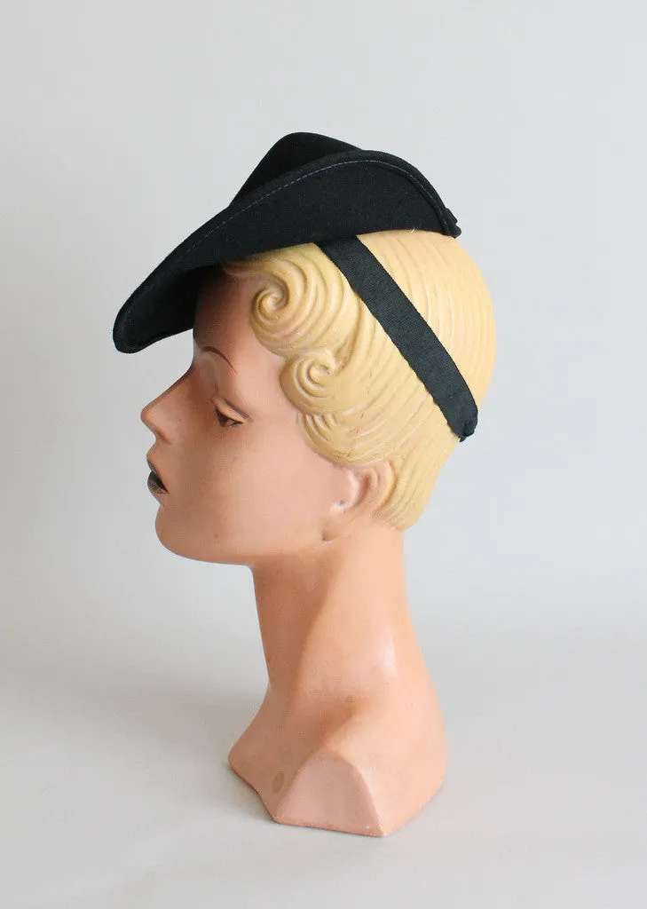 Vintage 1940s Black Tilt Riding Hat