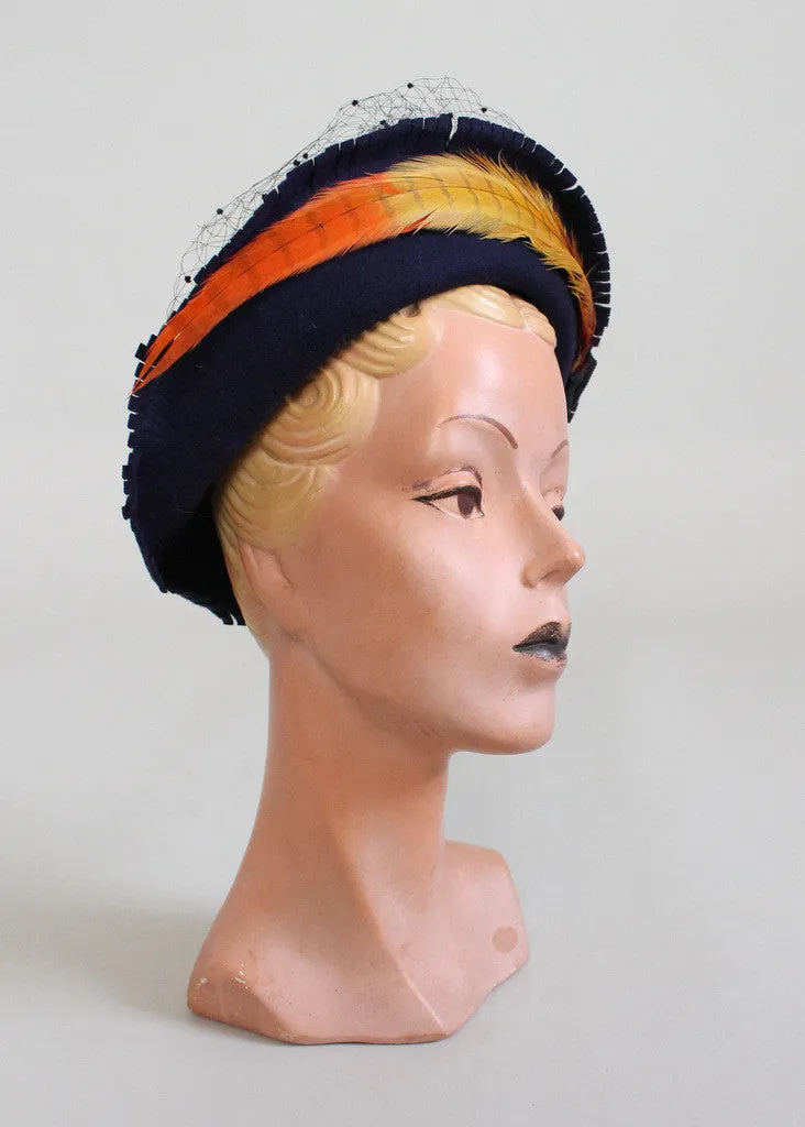 Vintage 1940s Fringe and Feather Winter Hat