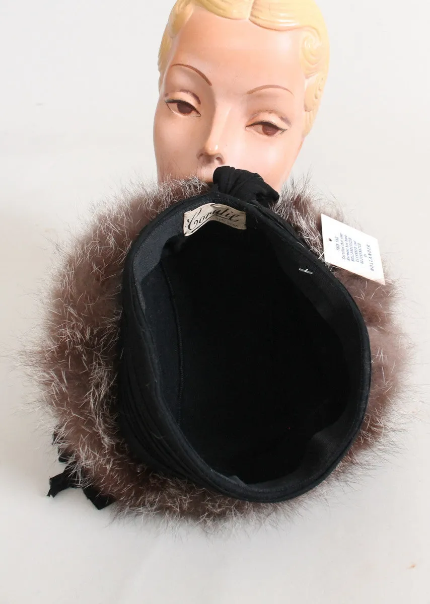 Vintage 1940s Fur Trimmed Turban Hat