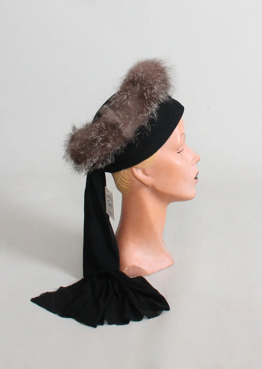 Vintage 1940s Fur Trimmed Turban Hat