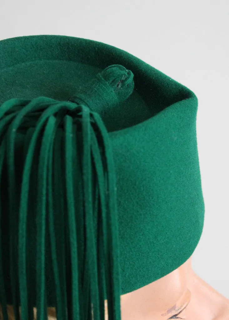 Vintage 1940s Green Felt Tassel Hat