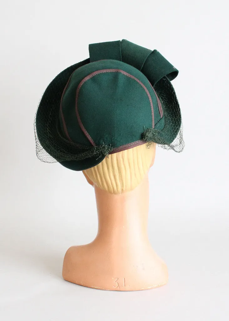 Vintage 1940s Green Rhinestone Loops Veiled Hat