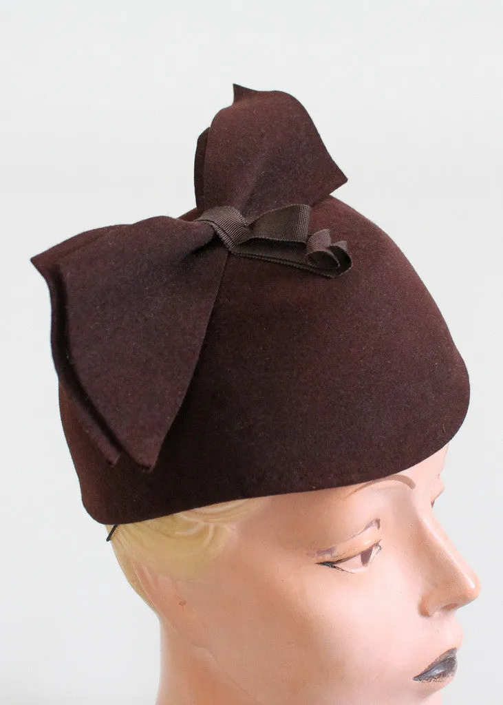 Vintage 1940s High Bow Felt Hat