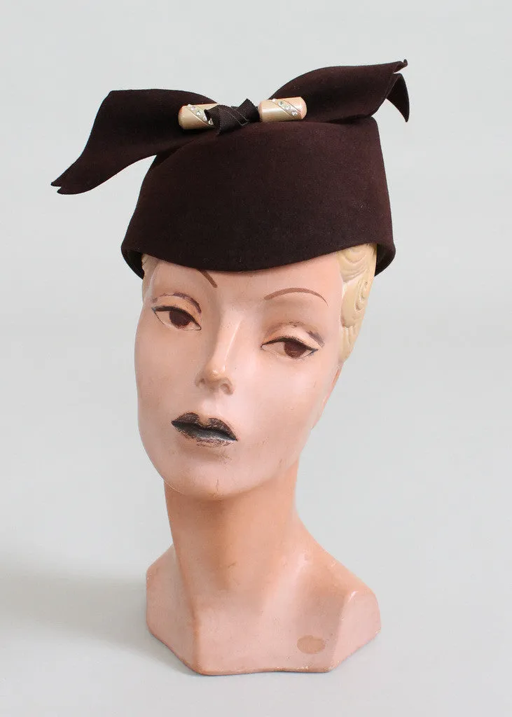 Vintage 1940s High Bow Felt Hat