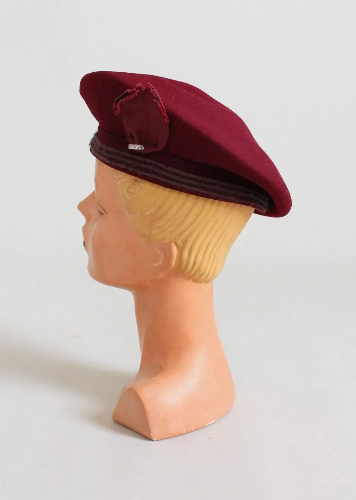 Vintage 1940s Maroon Wool Beret Hat