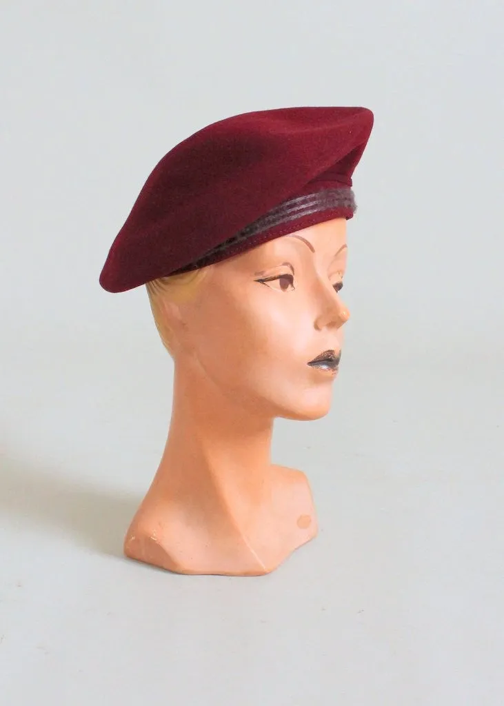 Vintage 1940s Maroon Wool Beret Hat