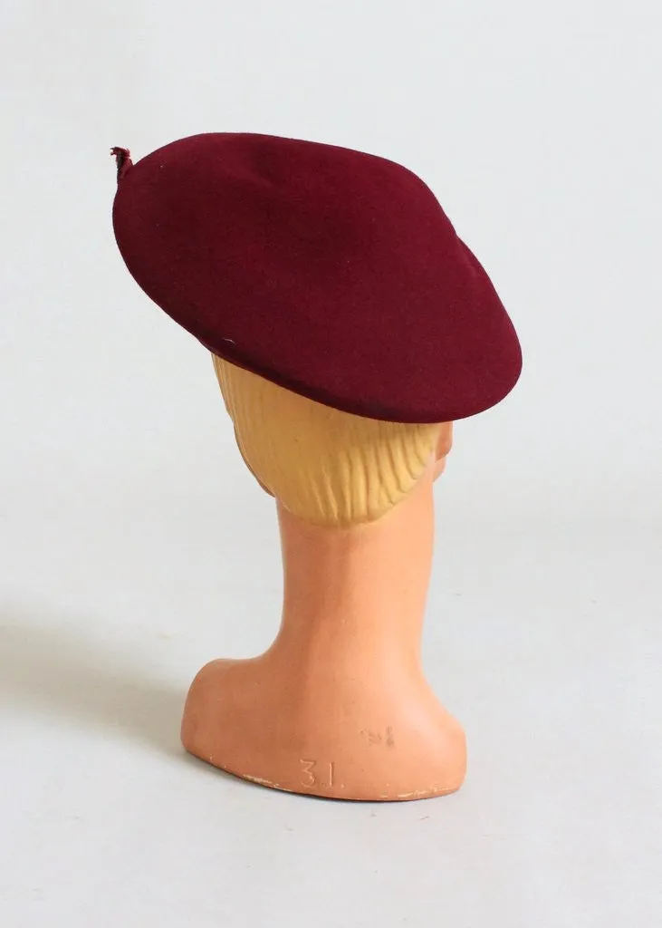 Vintage 1940s Maroon Wool Beret Hat