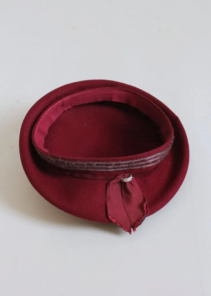 Vintage 1940s Maroon Wool Beret Hat