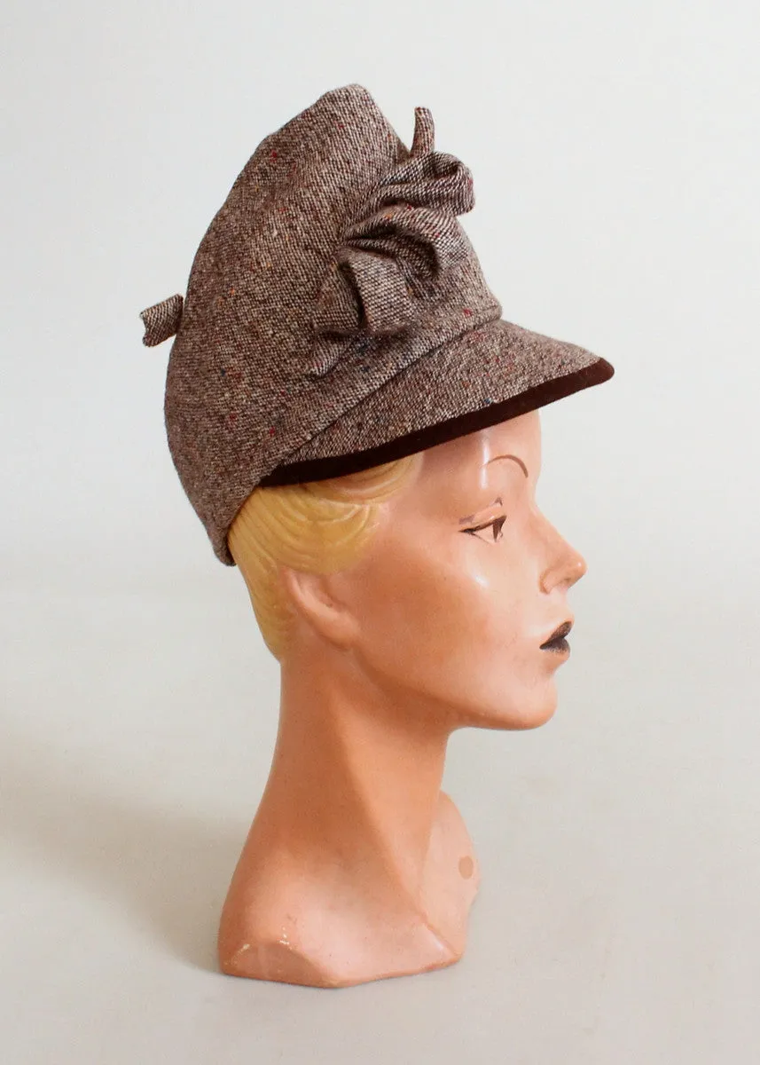 Vintage 1940s Tweed Pointed Tilt Hat