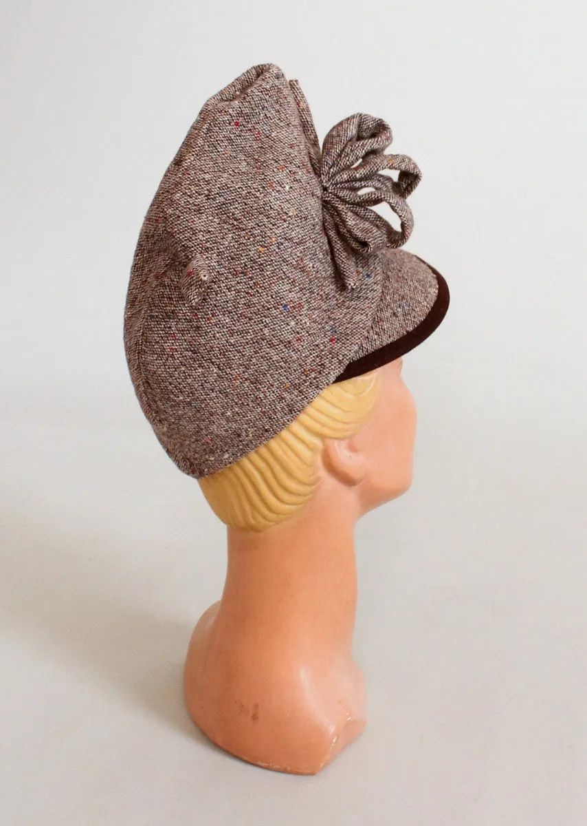 Vintage 1940s Tweed Pointed Tilt Hat