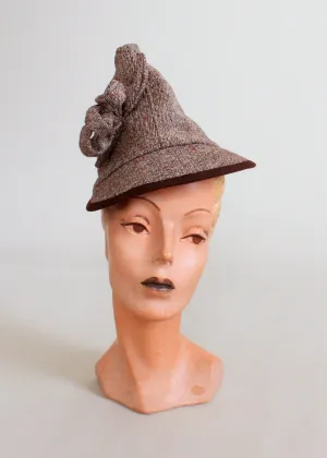 Vintage 1940s Tweed Pointed Tilt Hat