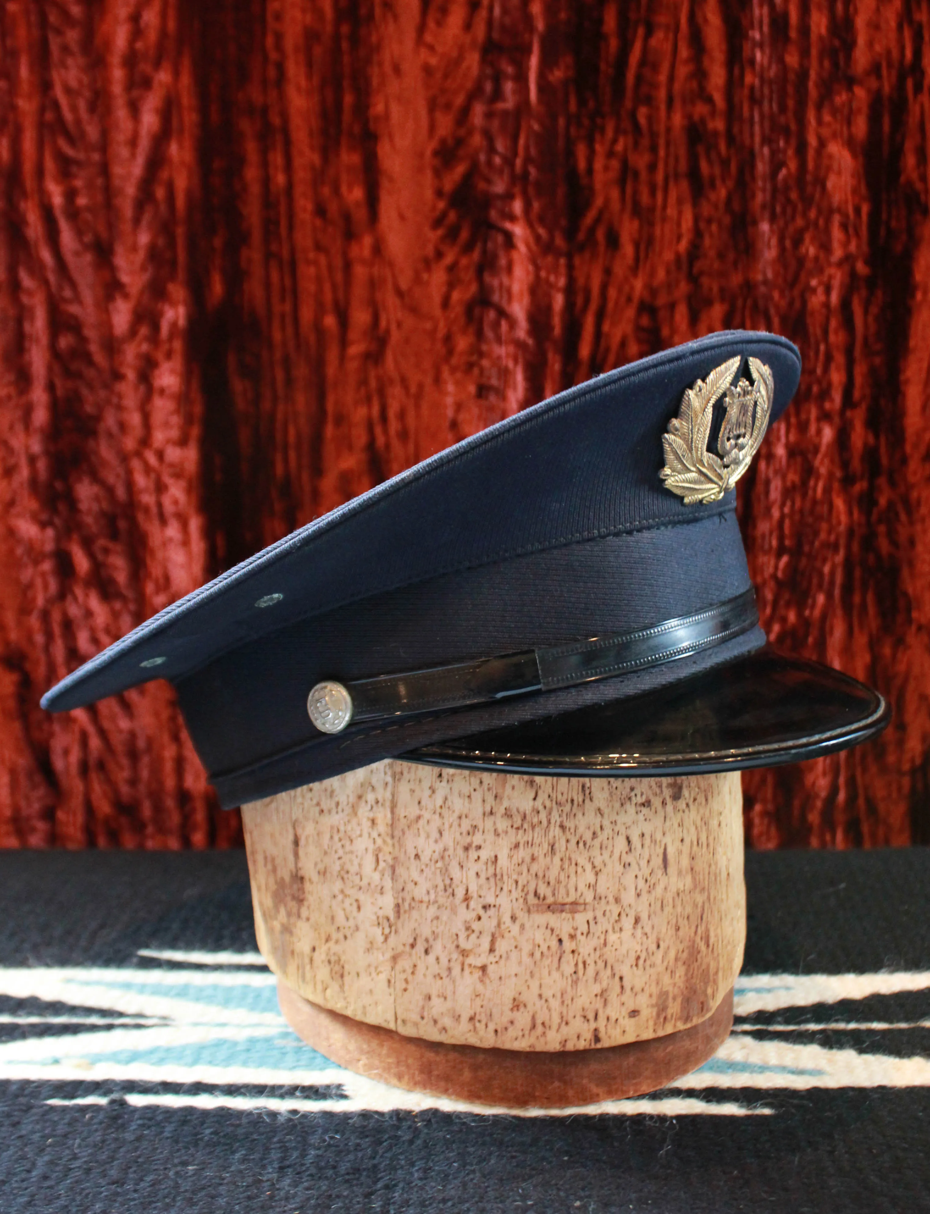 Vintage 1950's Fireman's Dress Hat With Gold Badge Size Small