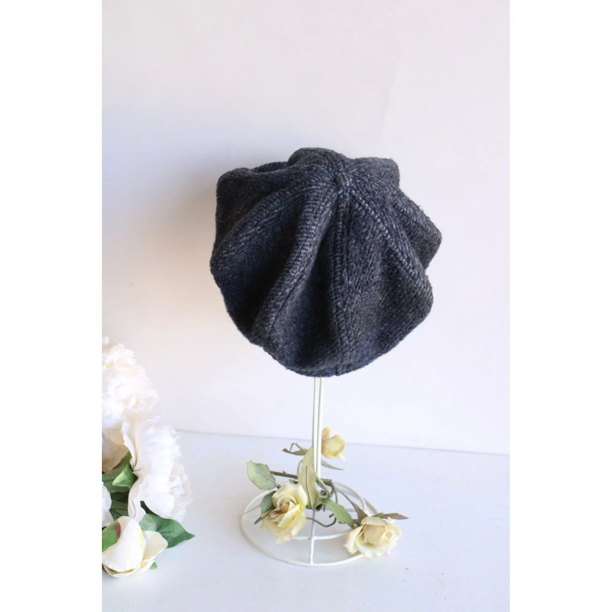 Vintage 1950s Newsboy Gray Wool Tweed Hat