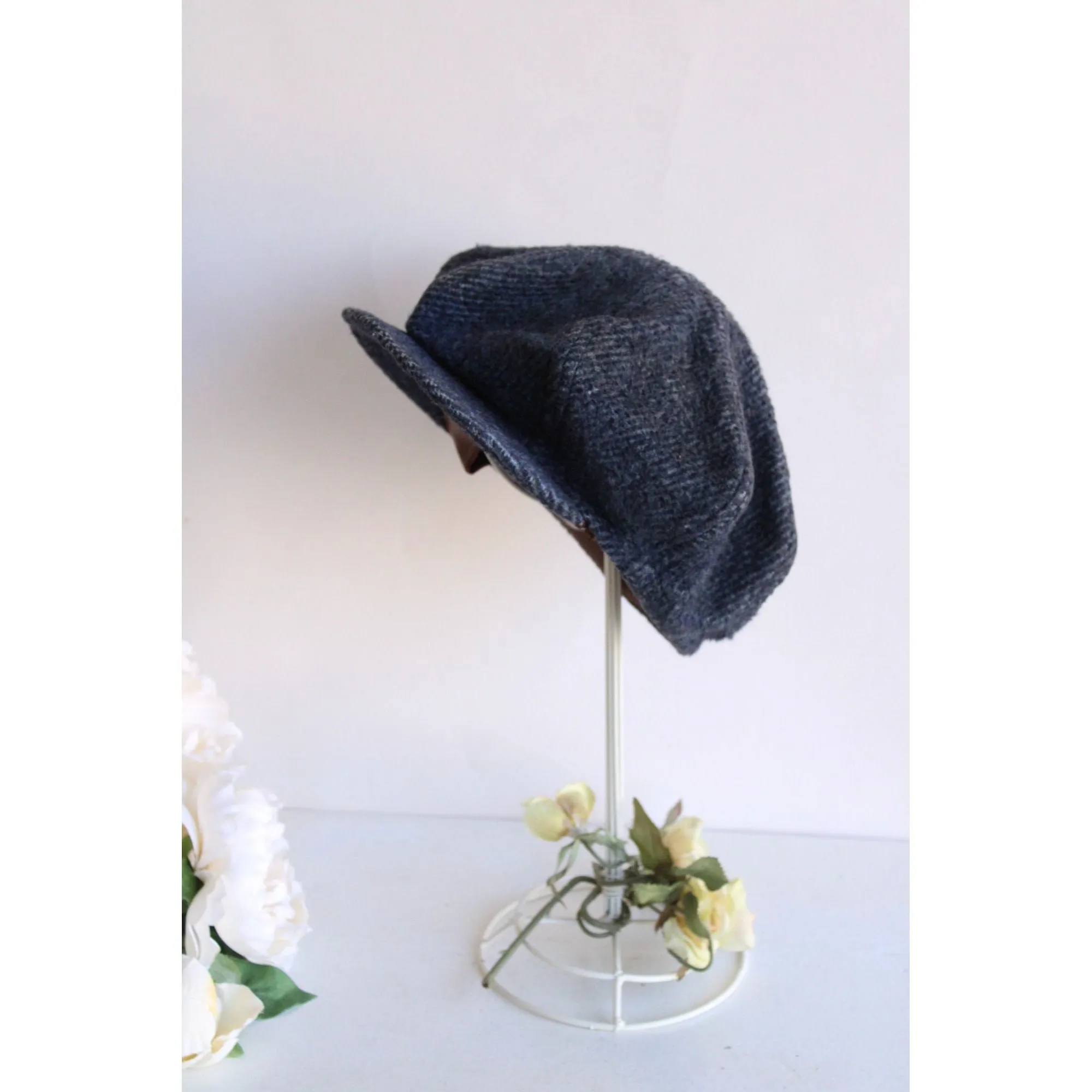 Vintage 1950s Newsboy Gray Wool Tweed Hat