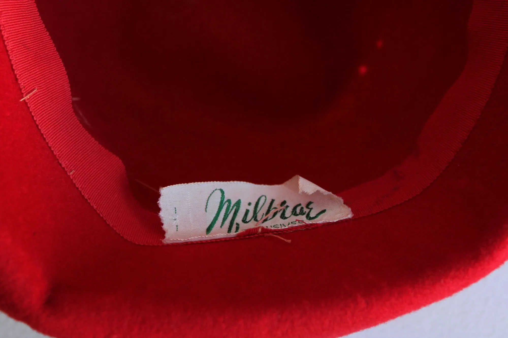 Vintage 1960s Milbrae Red Wool Bucket Hat with Grosgrain Ribbon Bow