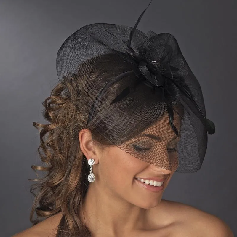 Vintage Inspired Black Wedding Hat Headband w/ Cage