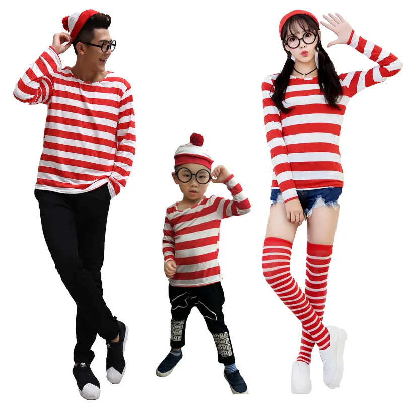 Where's Wally Halloween Christmas Cartoon Characters Cosplay Men's and Women's Clothing