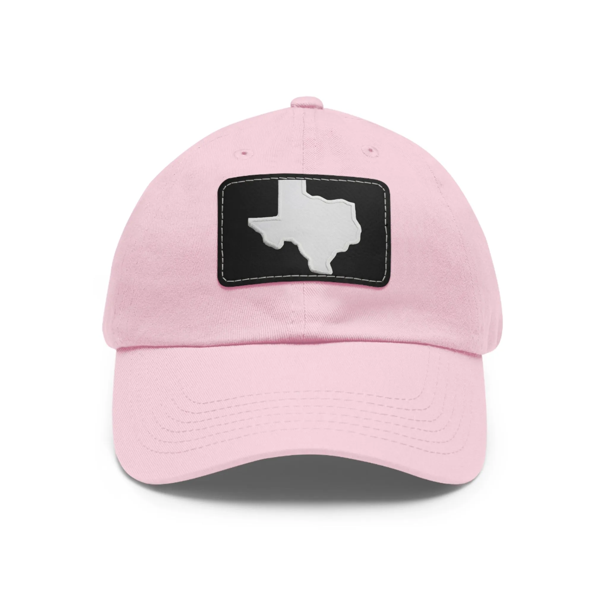 White Texas Dad Hat with Leather Patch (Rectangle)