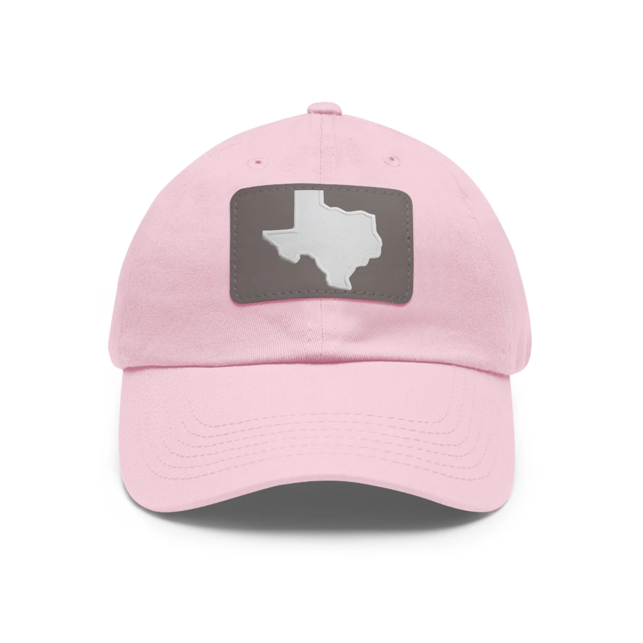 White Texas Dad Hat with Leather Patch (Rectangle)