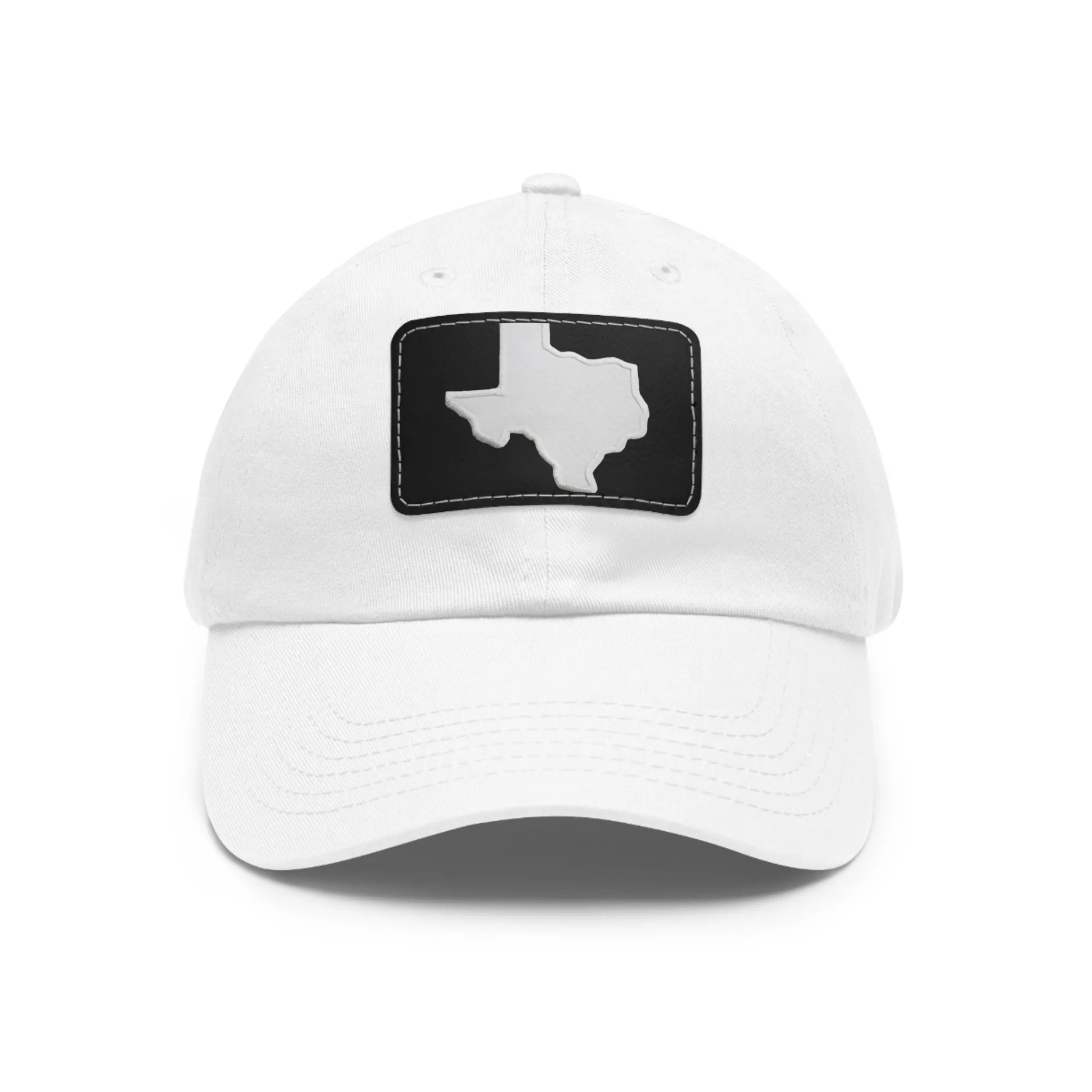 White Texas Dad Hat with Leather Patch (Rectangle)