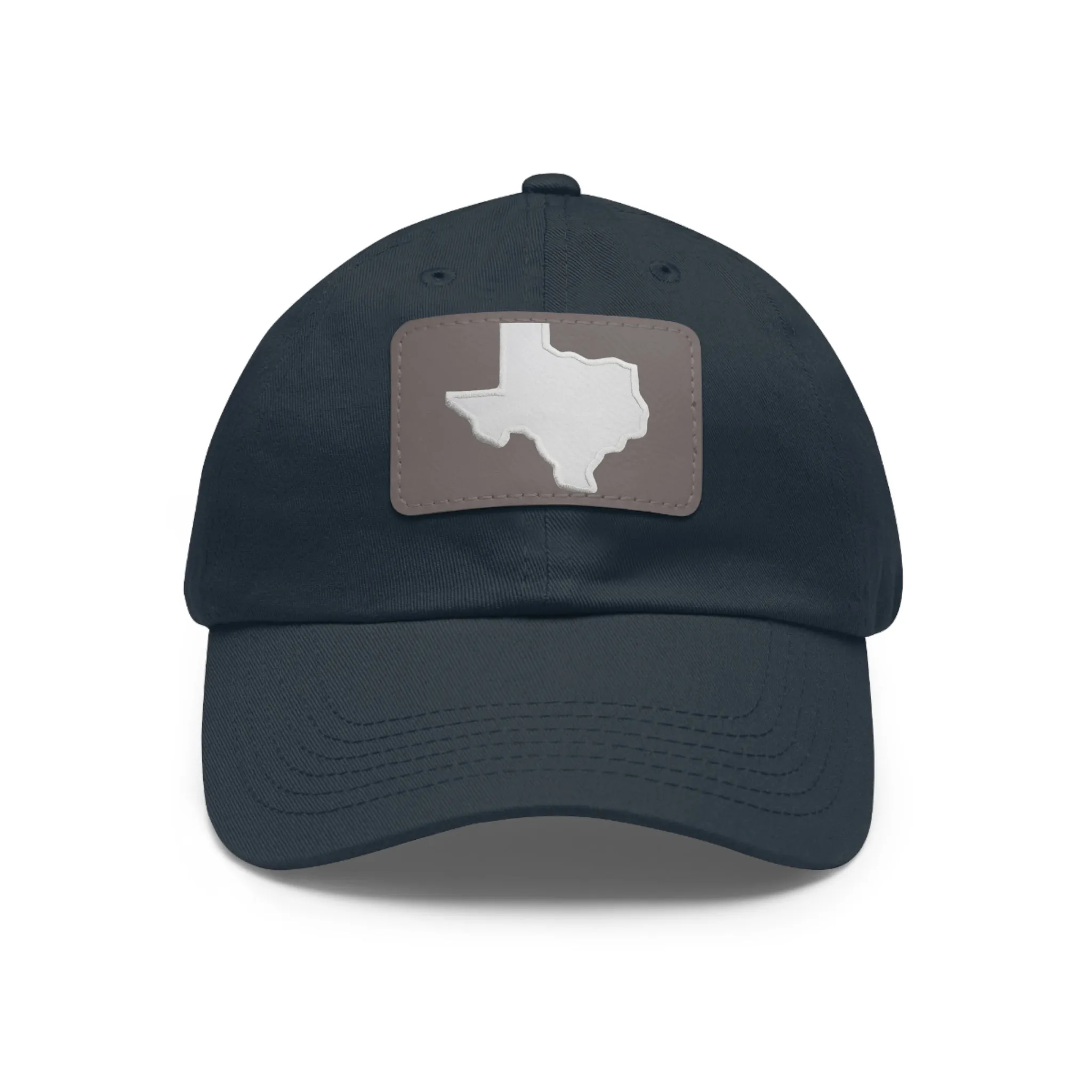 White Texas Dad Hat with Leather Patch (Rectangle)