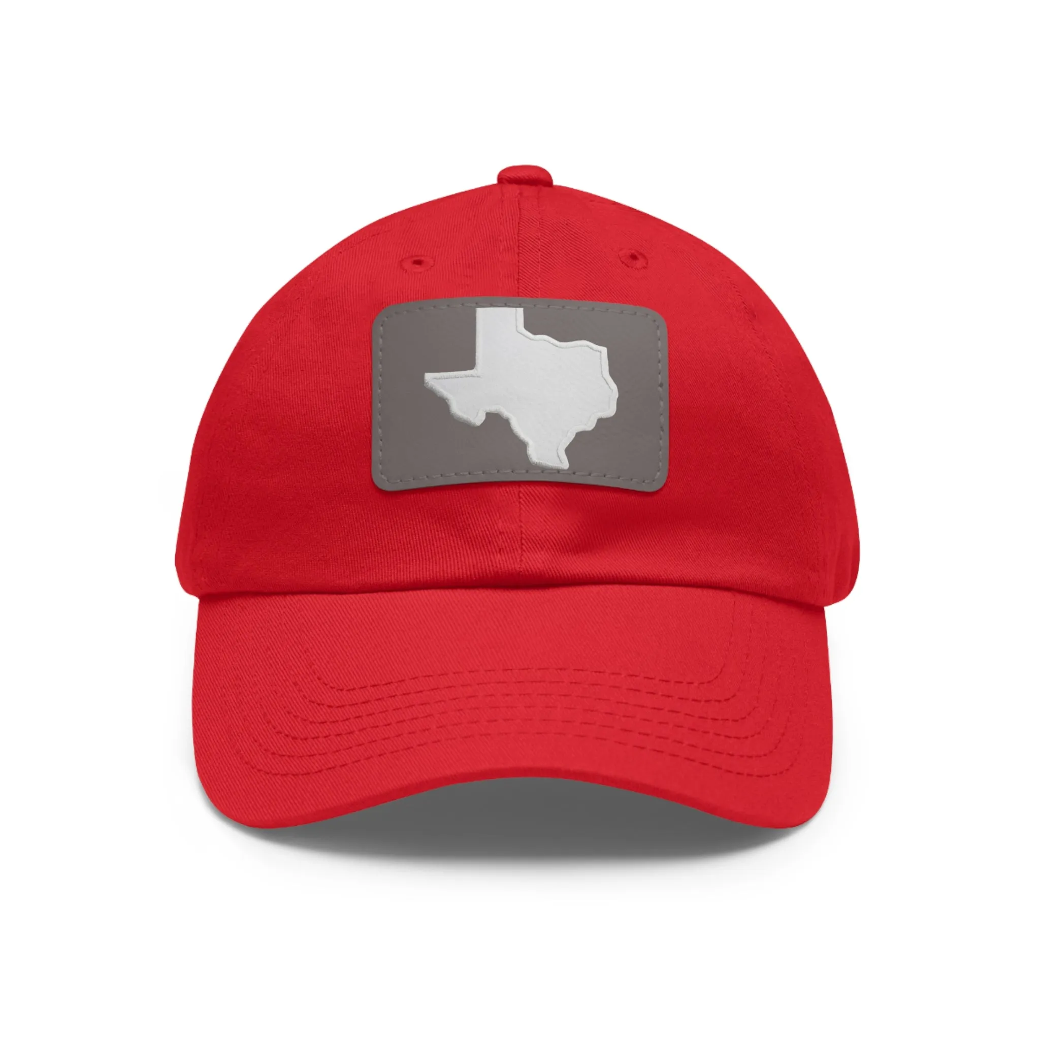 White Texas Dad Hat with Leather Patch (Rectangle)