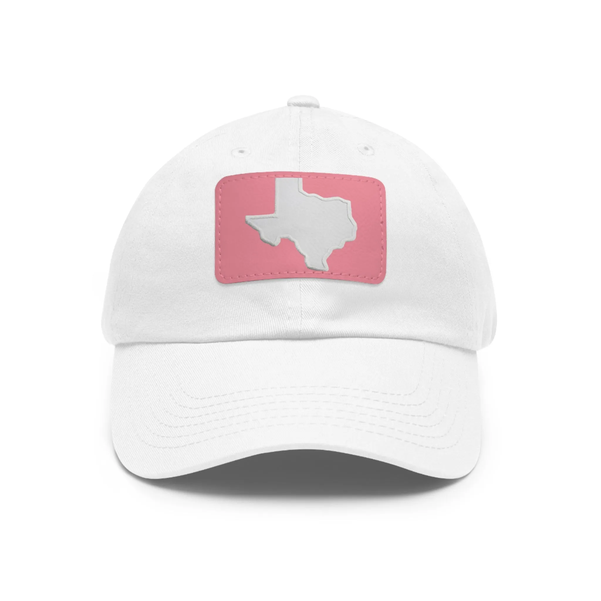 White Texas Dad Hat with Leather Patch (Rectangle)