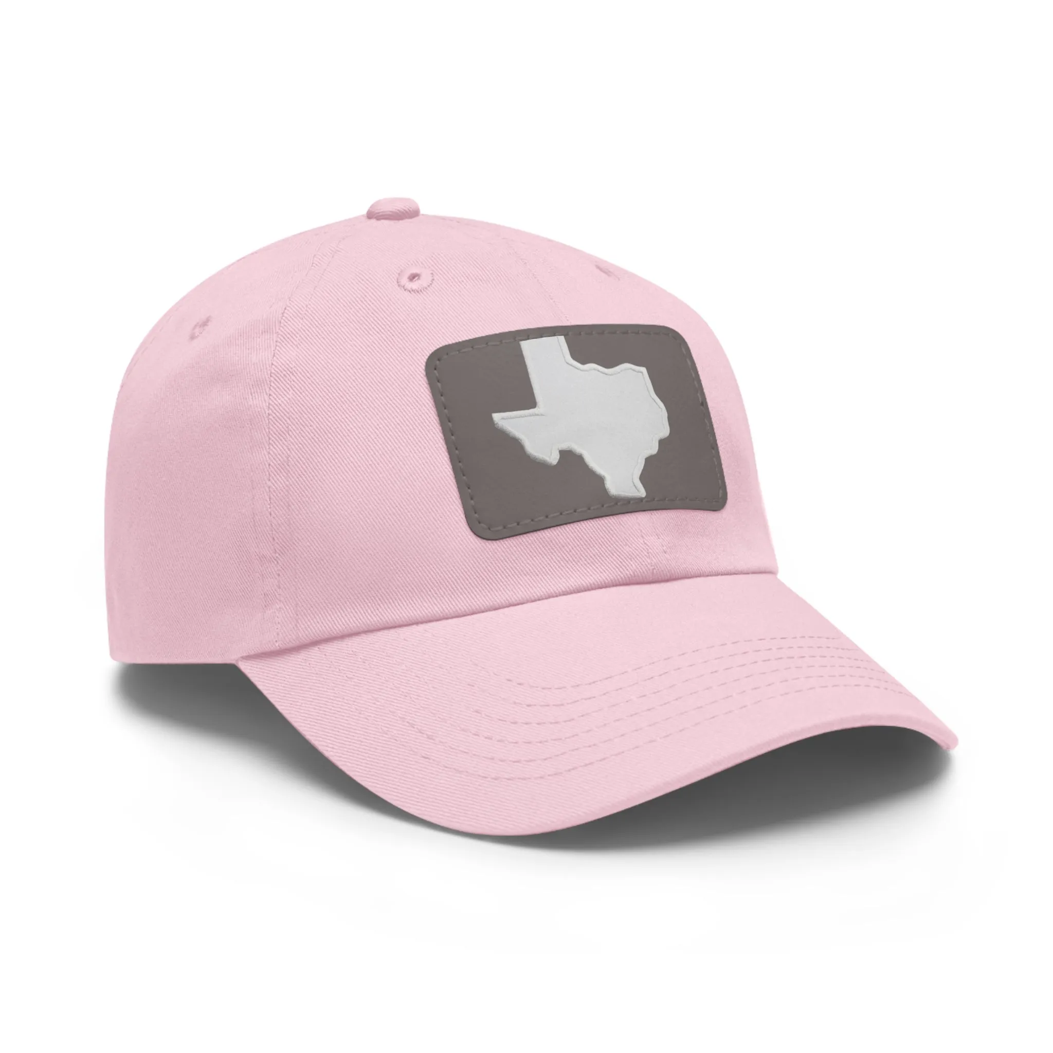 White Texas Dad Hat with Leather Patch (Rectangle)