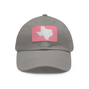 White Texas Dad Hat with Leather Patch (Rectangle)