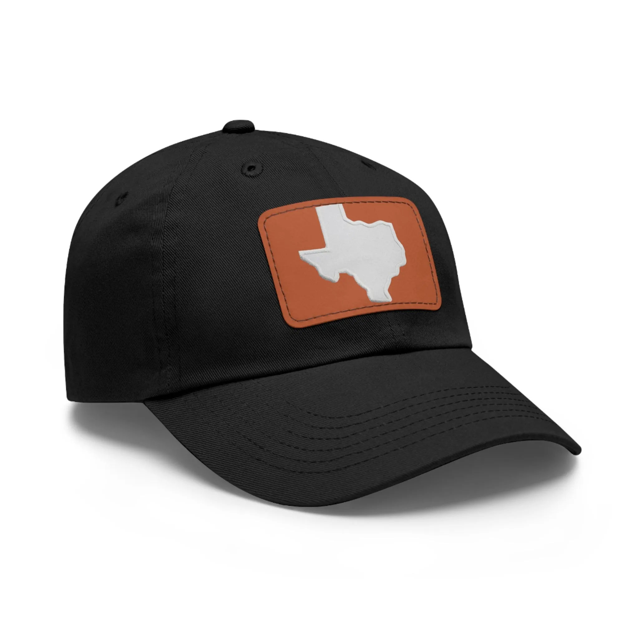 White Texas Dad Hat with Leather Patch (Rectangle)