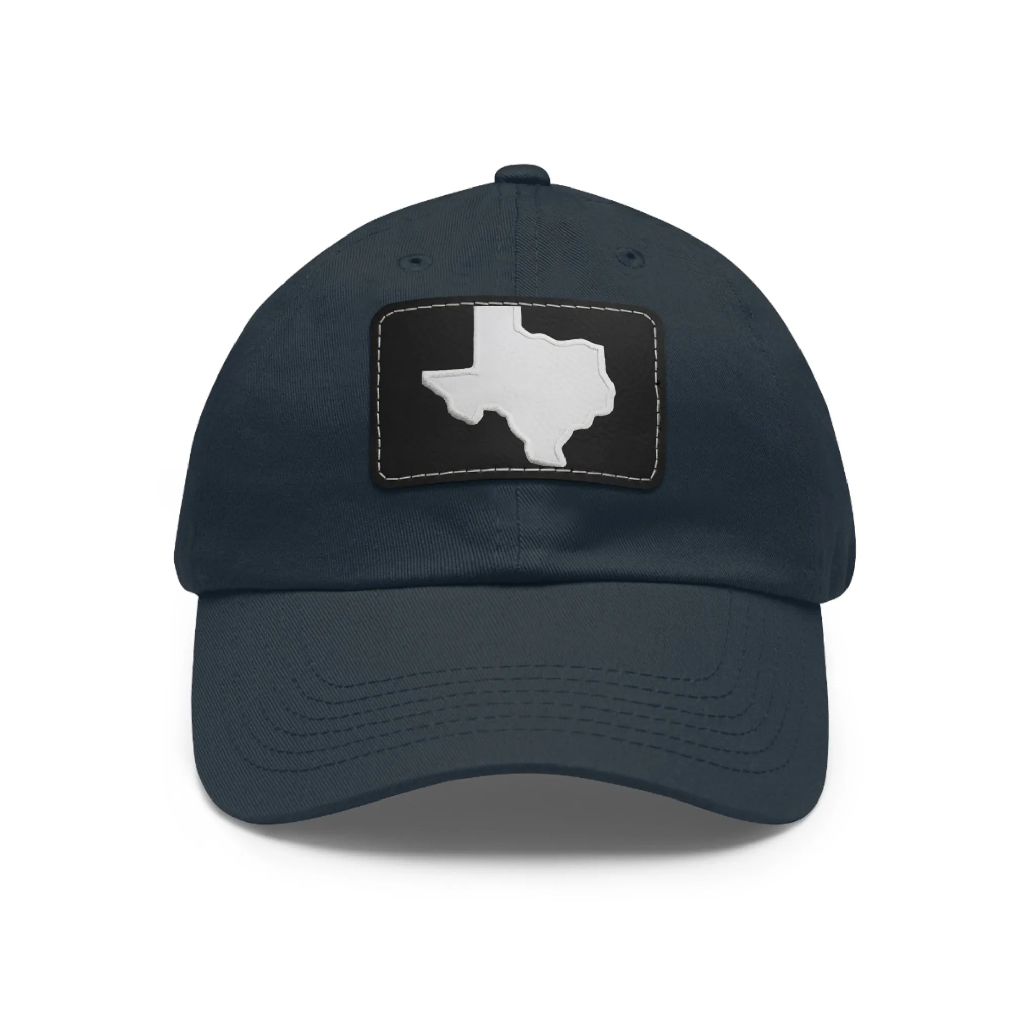 White Texas Dad Hat with Leather Patch (Rectangle)