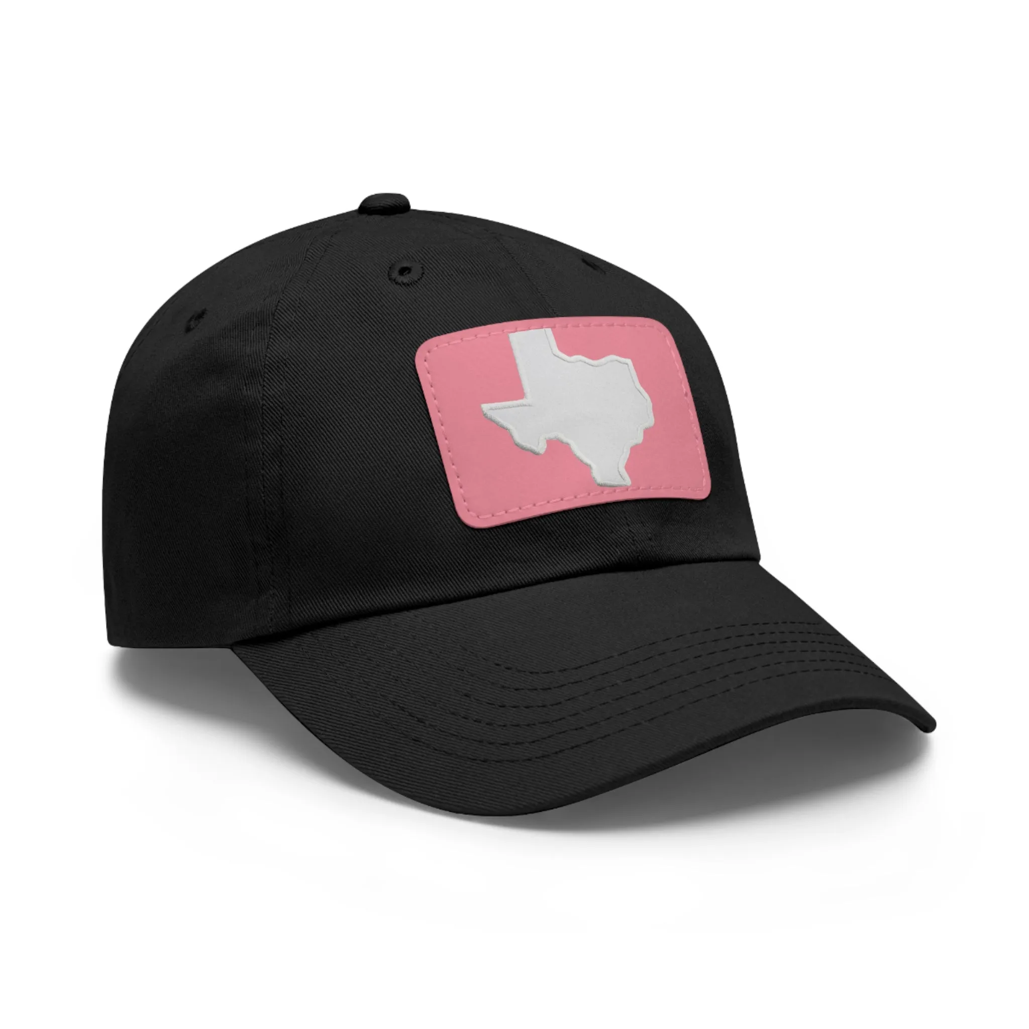 White Texas Dad Hat with Leather Patch (Rectangle)