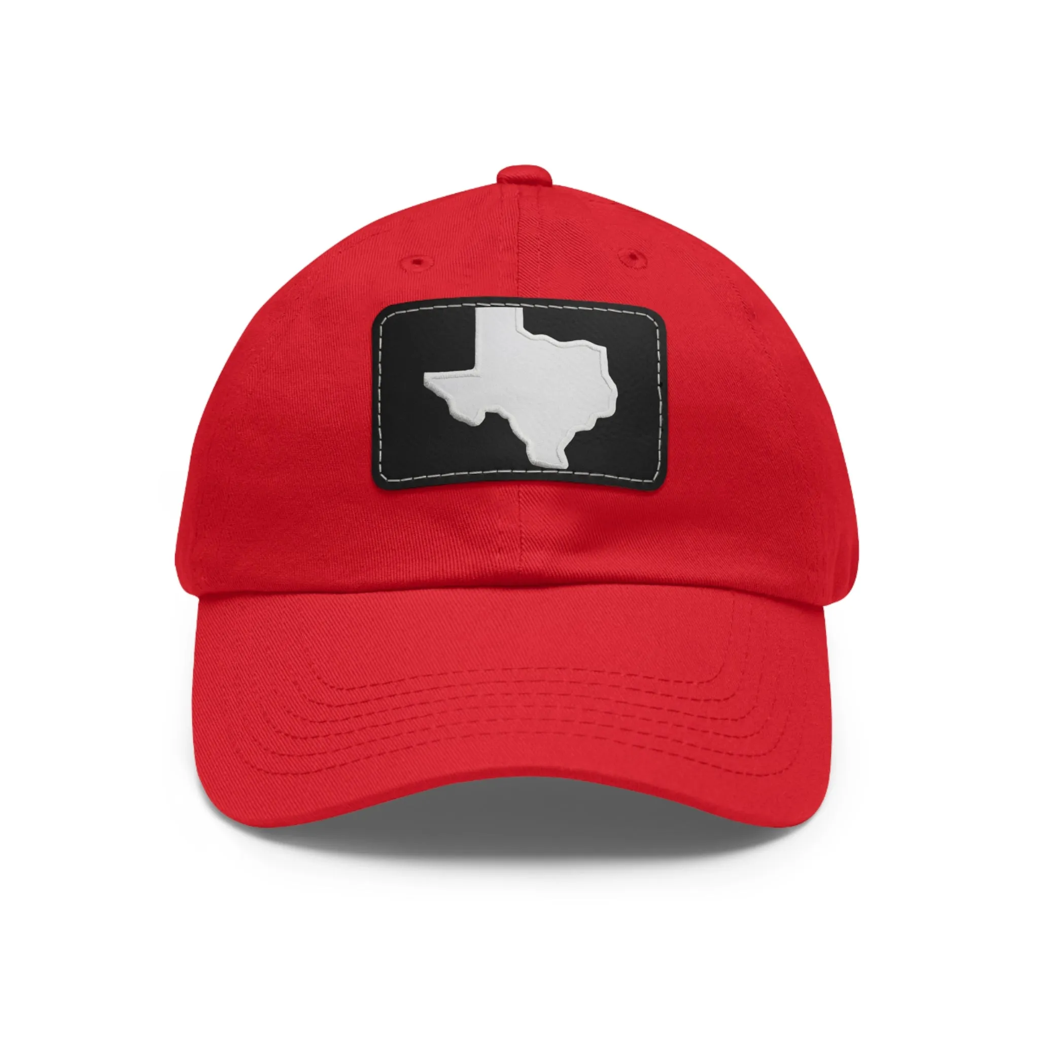 White Texas Dad Hat with Leather Patch (Rectangle)