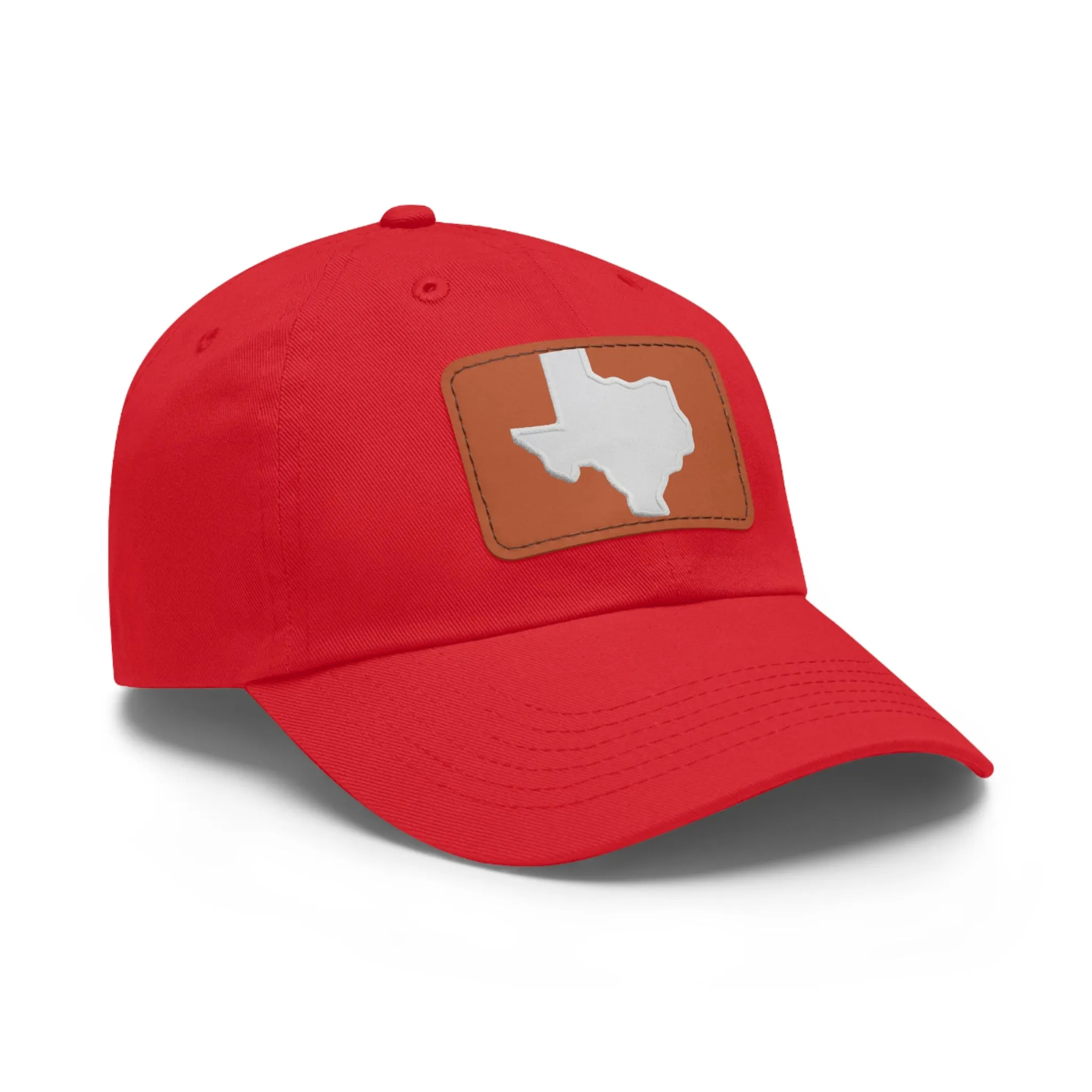 White Texas Dad Hat with Leather Patch (Rectangle)