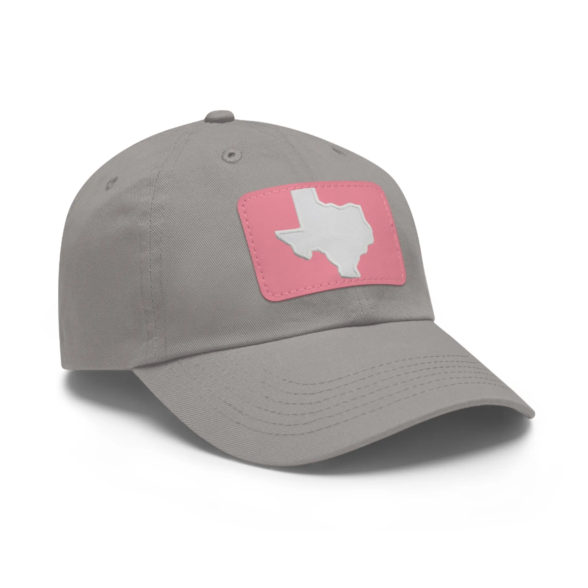 White Texas Dad Hat with Leather Patch (Rectangle)