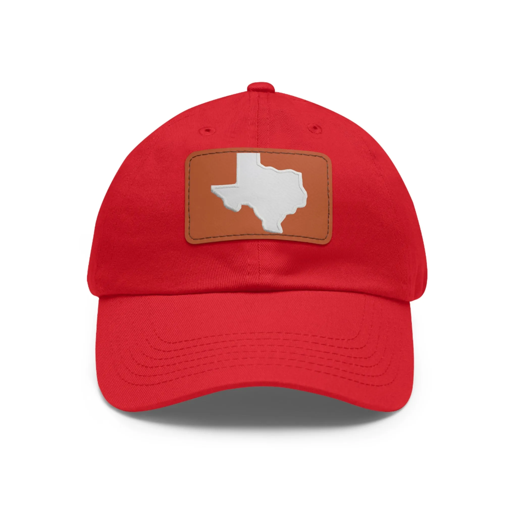 White Texas Dad Hat with Leather Patch (Rectangle)