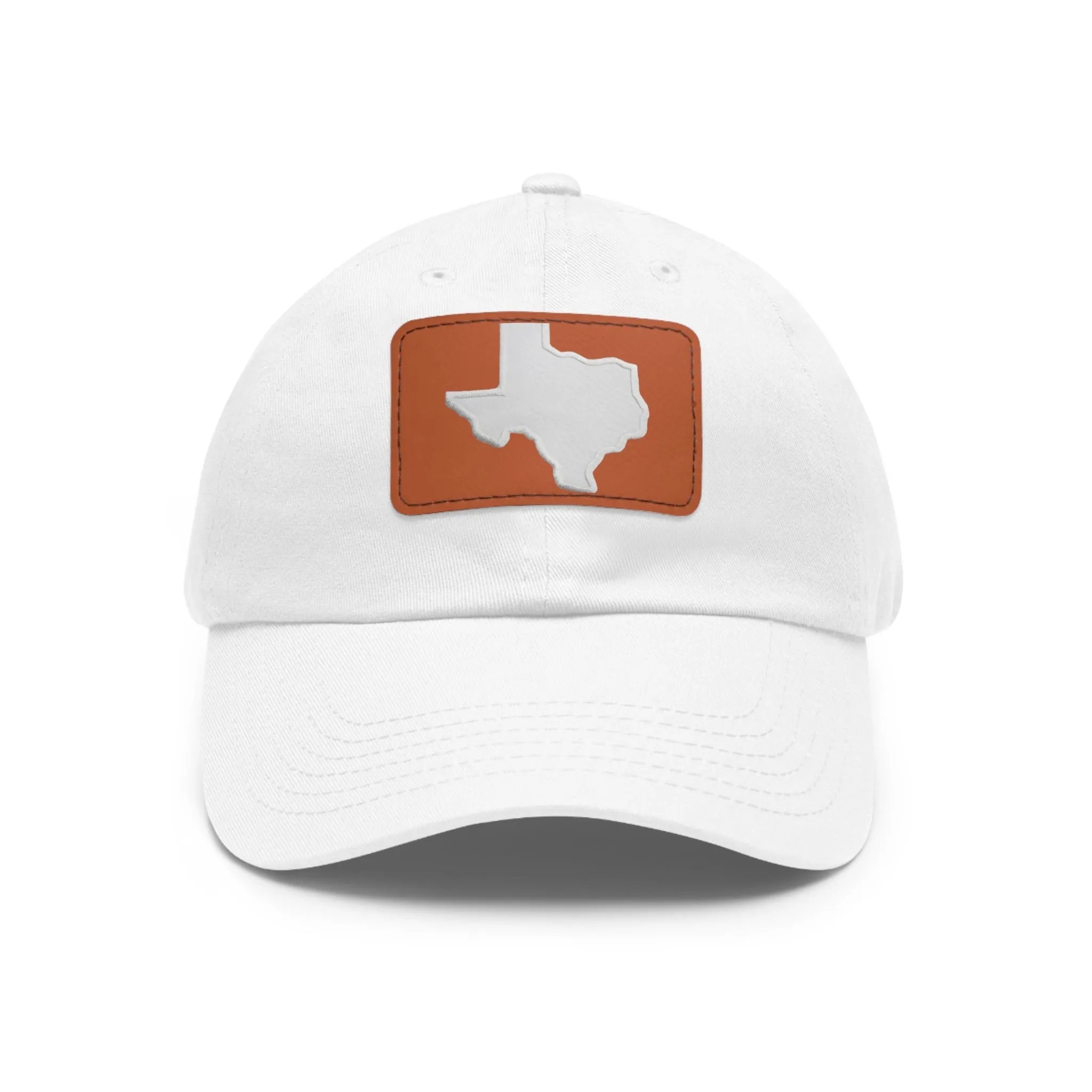 White Texas Dad Hat with Leather Patch (Rectangle)