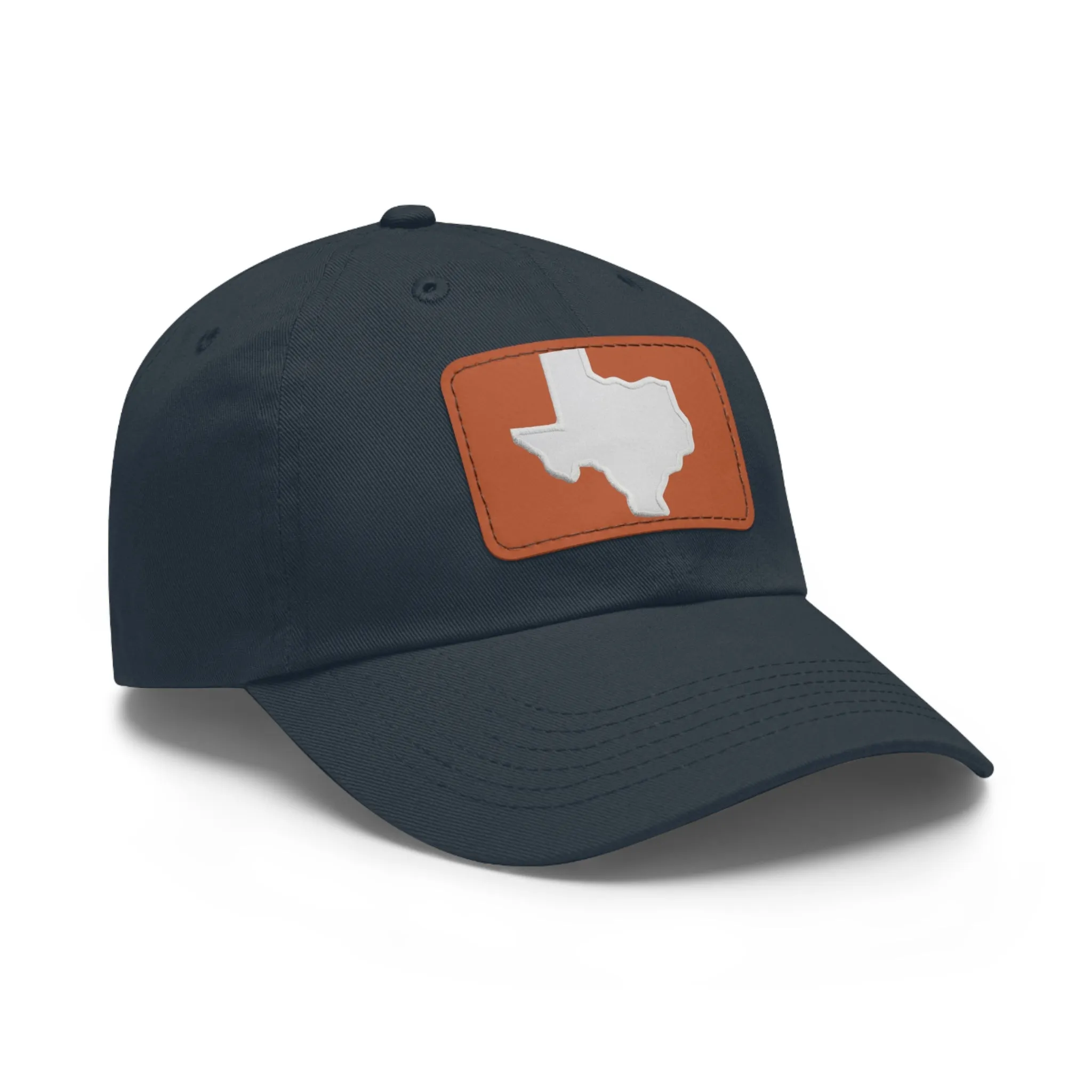 White Texas Dad Hat with Leather Patch (Rectangle)