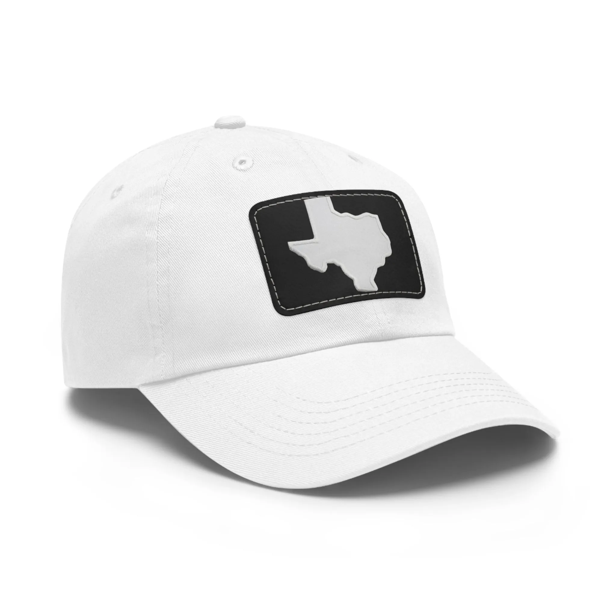 White Texas Dad Hat with Leather Patch (Rectangle)