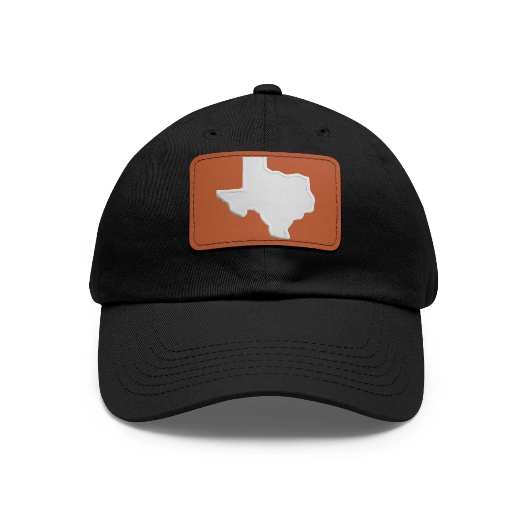 White Texas Dad Hat with Leather Patch (Rectangle)