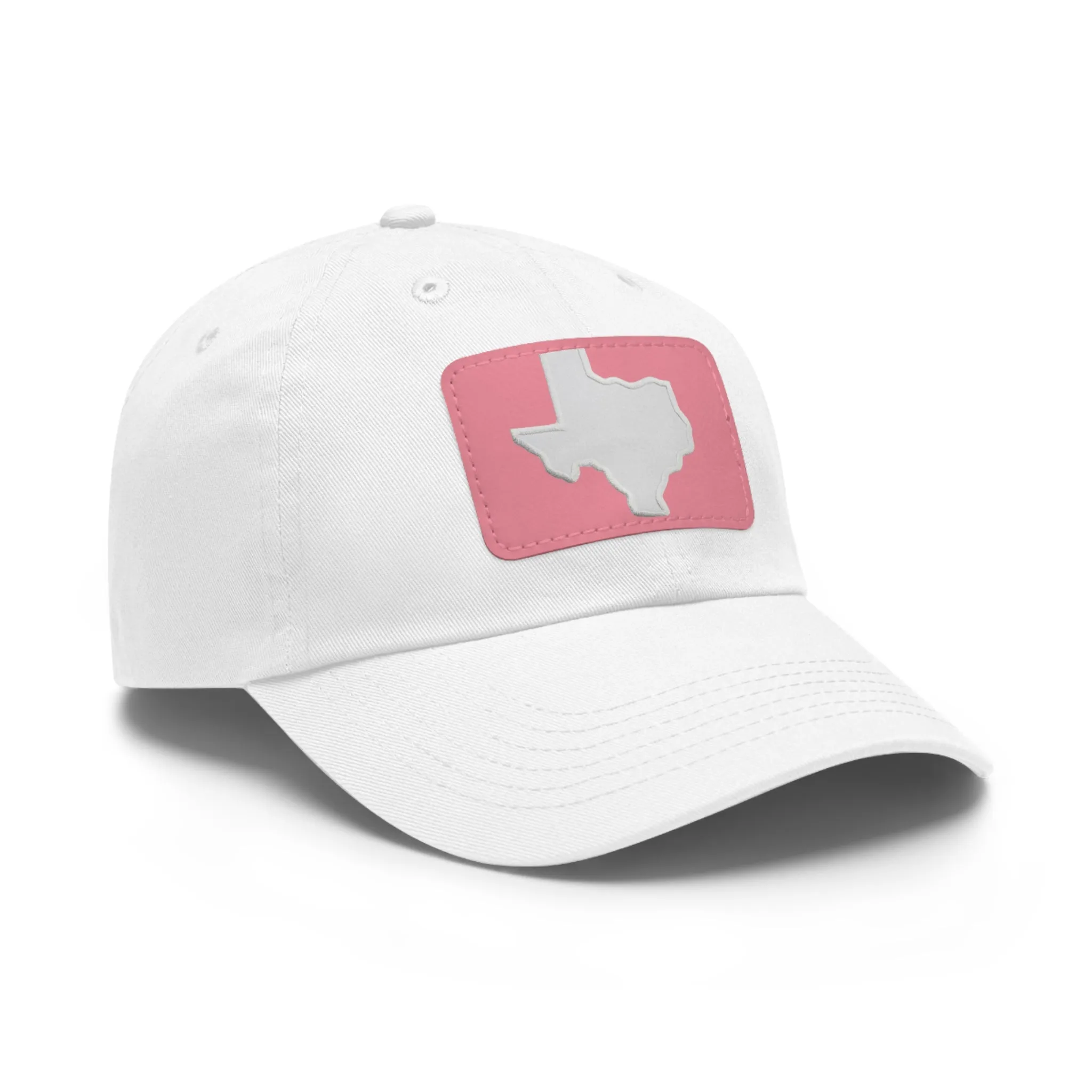 White Texas Dad Hat with Leather Patch (Rectangle)