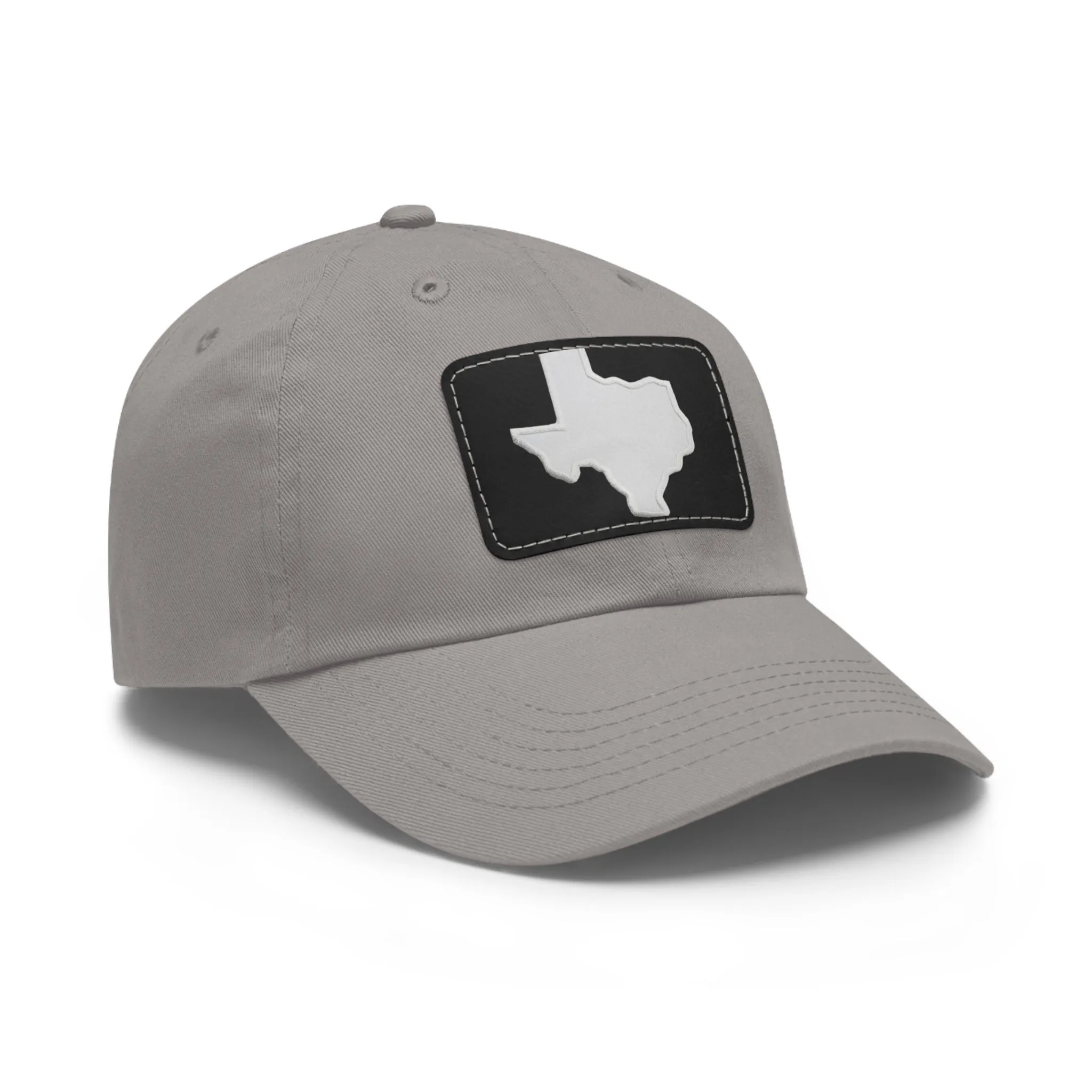 White Texas Dad Hat with Leather Patch (Rectangle)