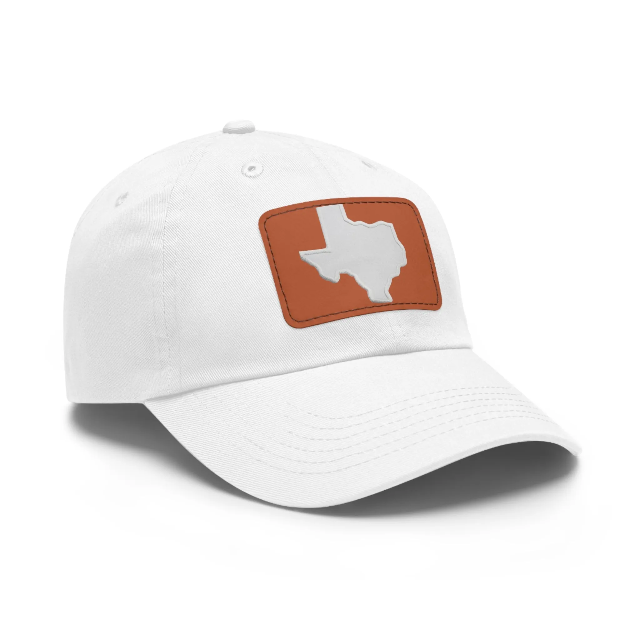 White Texas Dad Hat with Leather Patch (Rectangle)